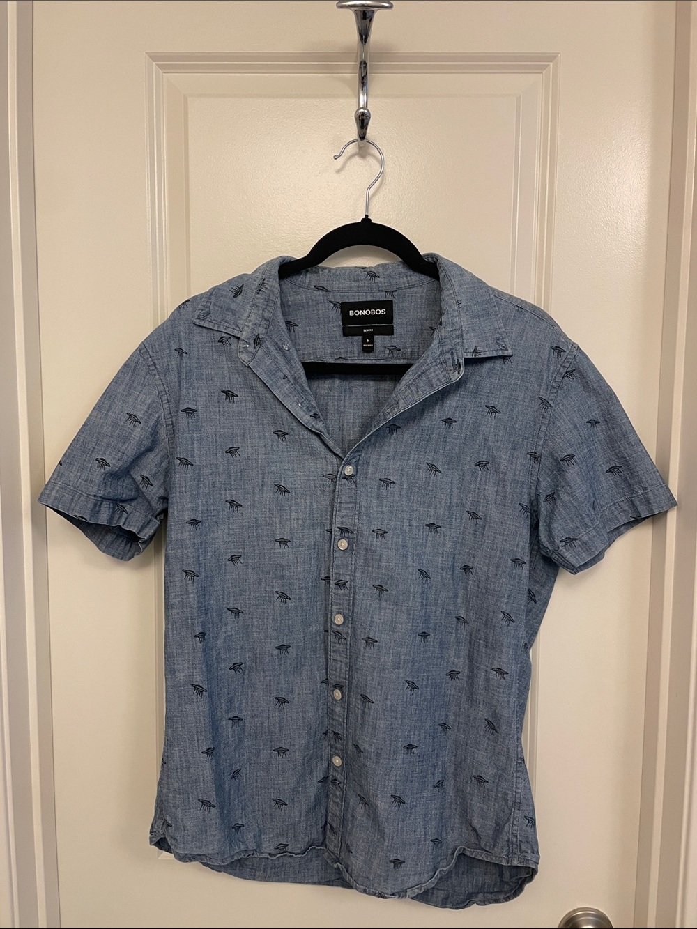 Bonobos Light Blue Short-Sleeve Button-Down with Navy UFO Print